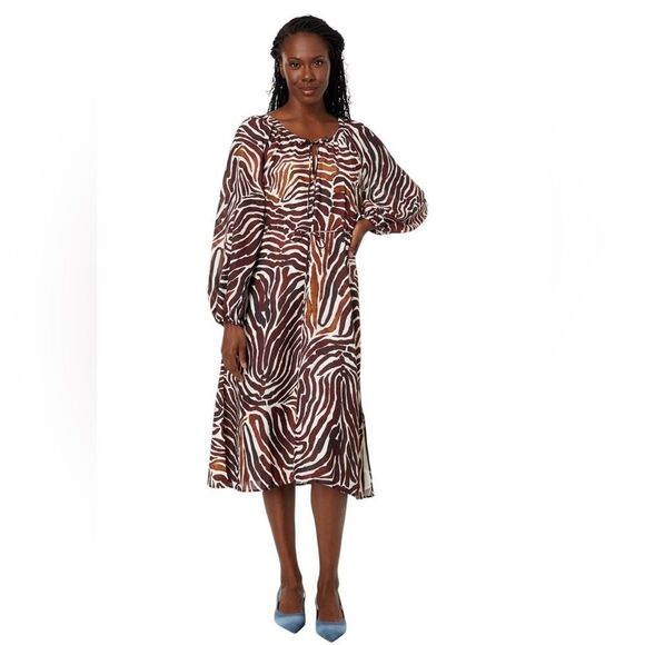 NWT TOMMY BAHAMA FUN ZEN ZEBRA PRINTED MIDI DRESS BROWN/TAN WOMENS SIZE SMALL - Picture 1 of 13